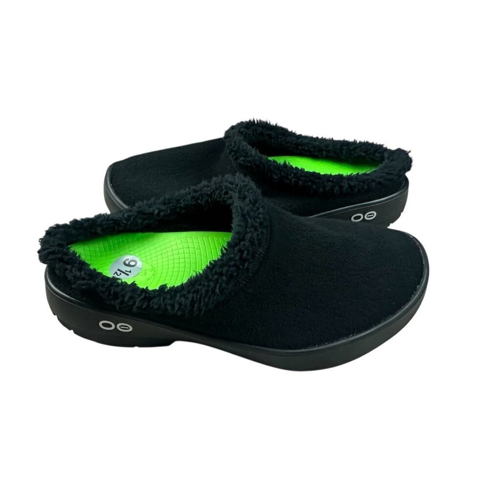 Oofos Oocoozie Black Mule Sherpa Fuzzy Recovery Slippers Men's Size 9.5 NWOB
